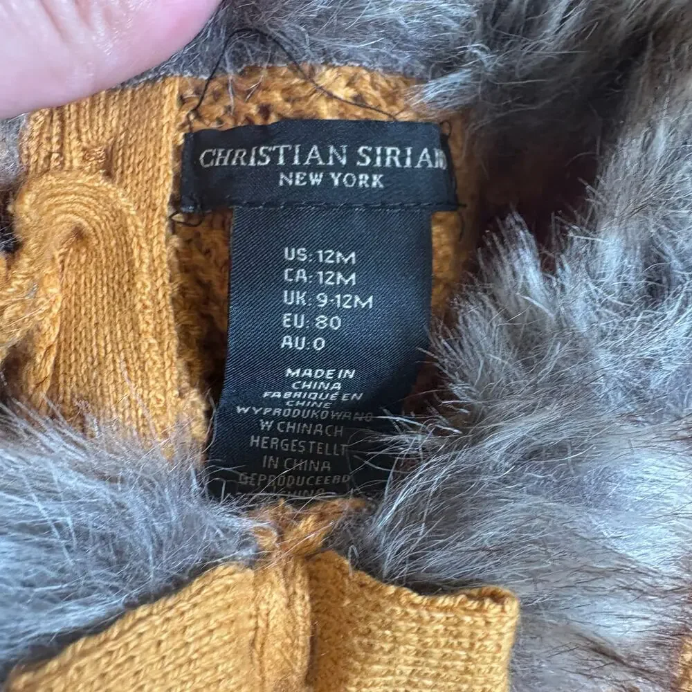 Christian Siriano yellow knit faux fur collar‎ long sleeve dress SIZE 12M